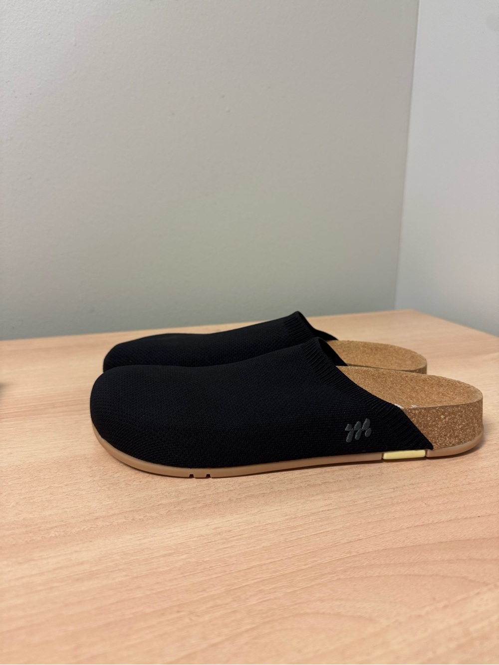 Women's Black Knit Cork-Back Mules